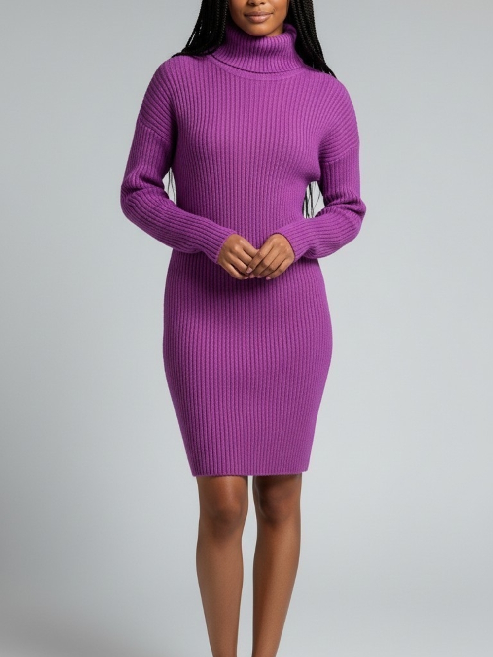 Banana Republic Violet Ribbed Turtleneck Sweater Dress